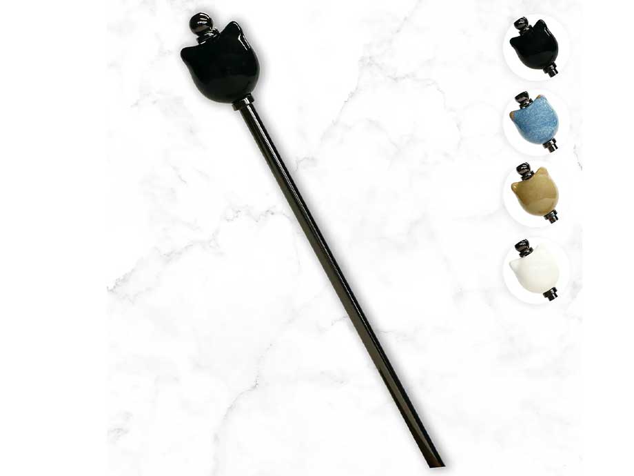 猫型陶器玉かんざし(4色展開)