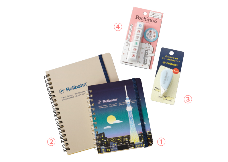 (1) Solamachi Limited Rolburn Memo with Pocket M (2) Rolburn Memo L with Pocket (3) Rolburn Correction Tape (4) Pop Six