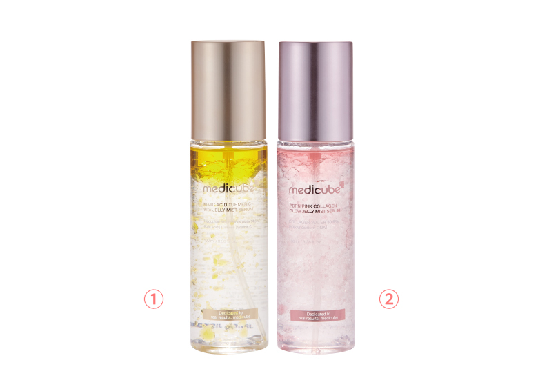 ① medicube Kojic Acid Vita Jelly Serum Mist 100mL ② medicube PDRN Pink Jelly Serum Mist 100mL