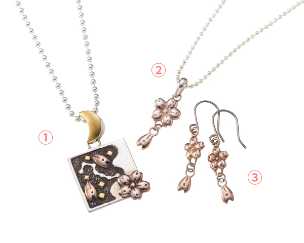 ① Sakura Seven Stars Haze Lattice Pendant Top / ② Dancing Cherry Blossom Single-Layer Pendant Top / ③ Cherry Blossom Snowstorm Single-Layer Earrings