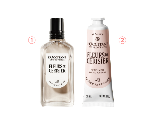 ① Fleur de Suisier Sakura [Cherry Blossom] Eau de Toilette / ② Fleur de Suisier Sakura [Cherry Blossom] Perfumed Hand Cream