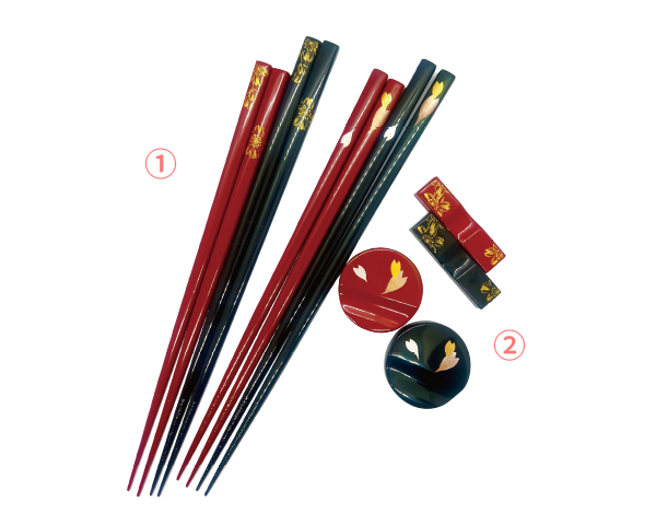 ①Various cherry blossom pattern chopsticks ②Various cherry blossom pattern chopstick rests