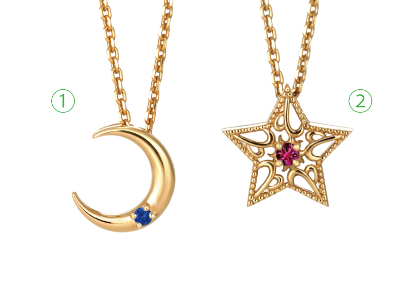 ①LUNA Necklace -Lapis Lazuli- ②ETOILE Necklace -Ruby-