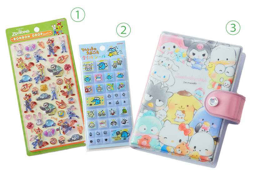 ①ボンボンドロップシール ②タイルシール ③シールバインダー
